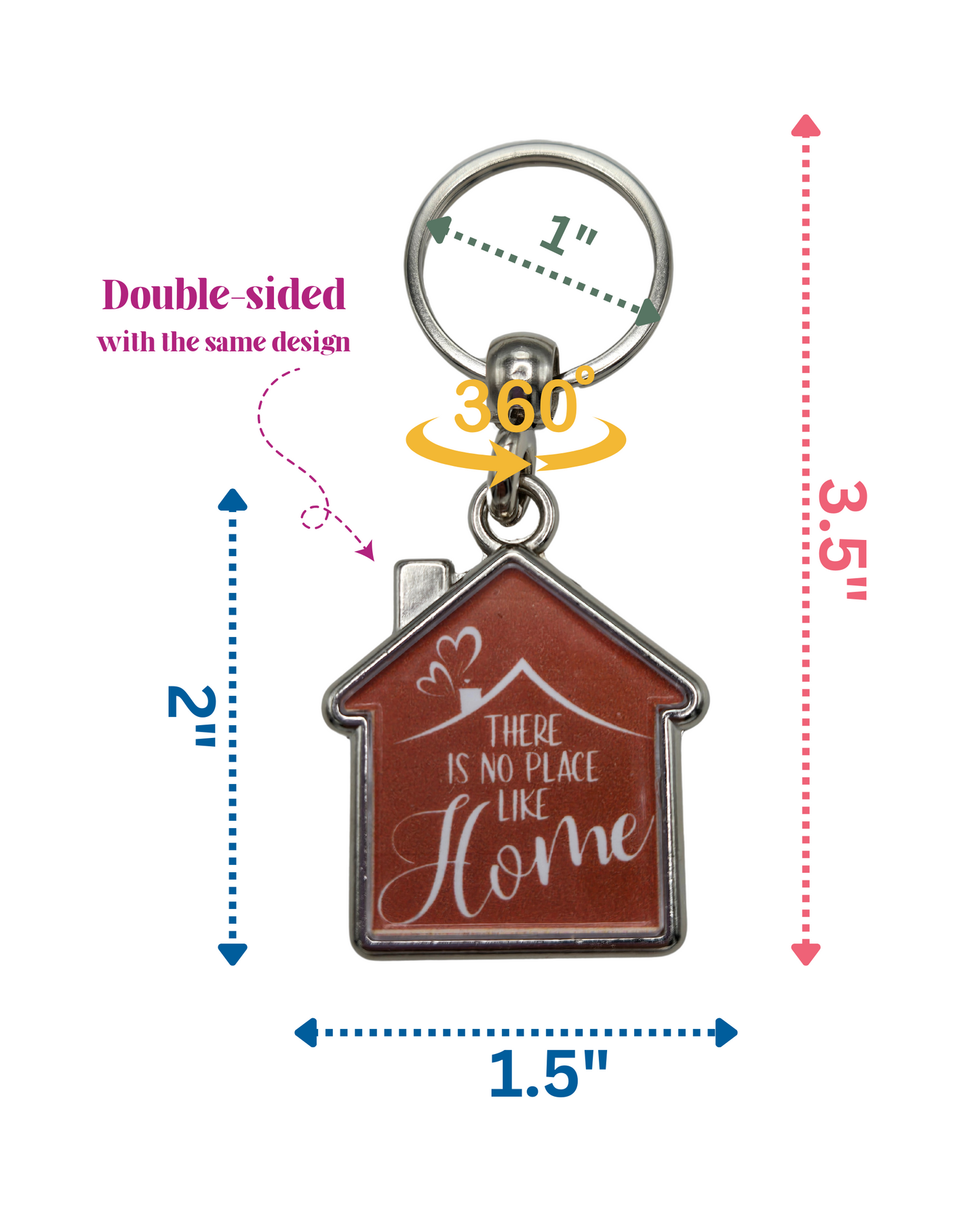 House-Shaped Keychain - Home Sweet Home Designs, Double-Sided Heavy Metal Keyring 360° Rotation, Gift for Home Lovers