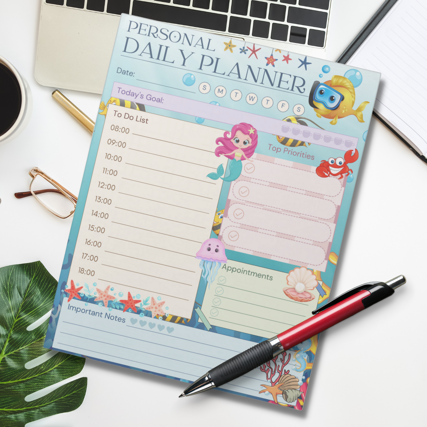 Notepad (Large) | Personal Daily Planner Under The Sea Mermaid Themed