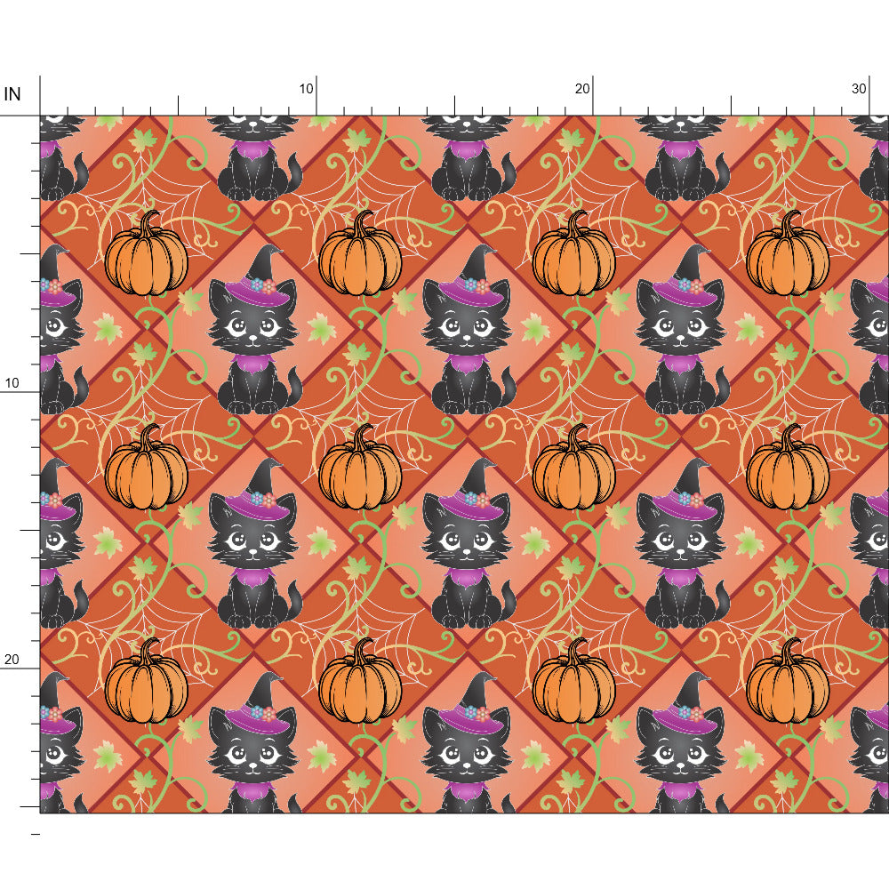 Fabric | Black Cat and Pumpkin