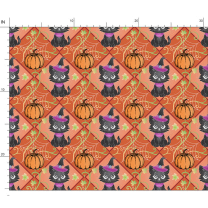 Fabric | Black Cat and Pumpkin