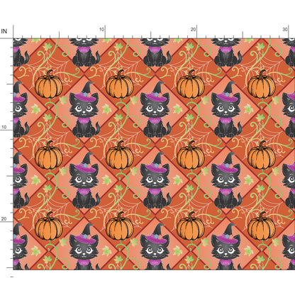 Fabric | Black Cat and Pumpkin