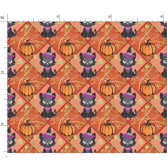 Fabric | Black Cat and Pumpkin