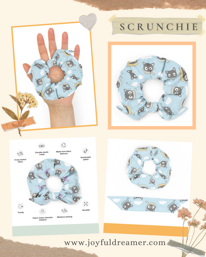Scrunchie | Gray Cat with Scarf in the Cloud