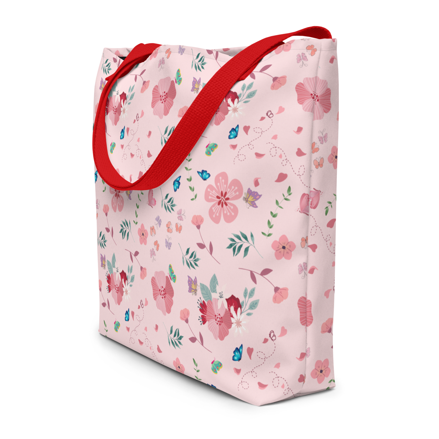 Large Tote Bag 16" x 20" | Pink Floral Butterfly Themed