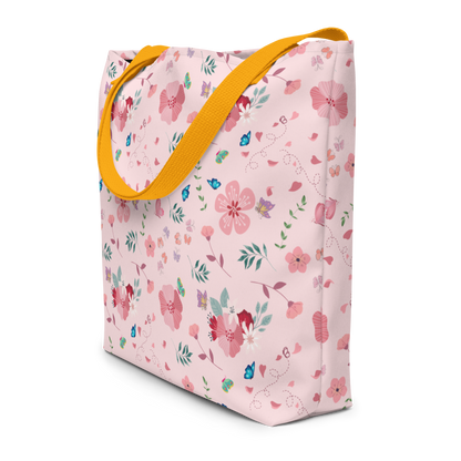 Large Tote Bag 16" x 20" | Pink Floral Butterfly Themed