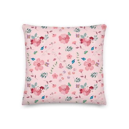 Premium Pillow | 18″×18″, 20″×12″, 22″×22″ | Pink Floral Butterfly Themed