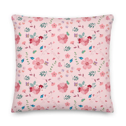 Premium Pillow | 18″×18″, 20″×12″, 22″×22″ | Pink Floral Butterfly Themed