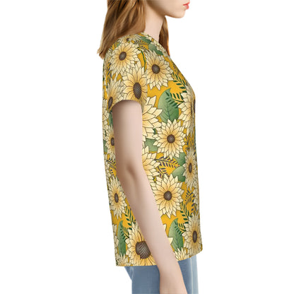 Women's Short Sleeves T-Shirt | Sunny Sunflower Floral Design