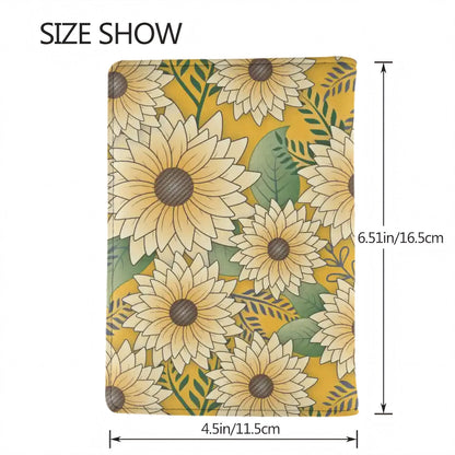 Large Passport Holder for Travel (DoubleSided)  | Bold Floral Design Yellow Sunny Sunflower Garden