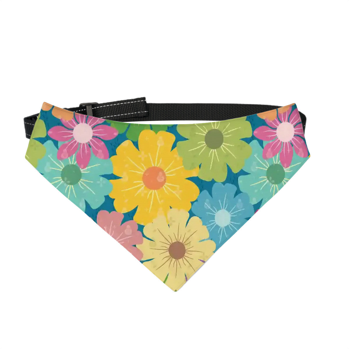 Dog Bandanas Double Sided with Buckle | Vibrant Daisy Floral Block Prints
