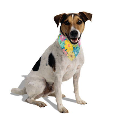 Dog Bandanas Double Sided with Buckle | Vibrant Daisy Floral Block Prints