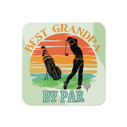 Cork-back coaster | Best Grandpa By Par Golf Sunset Themed