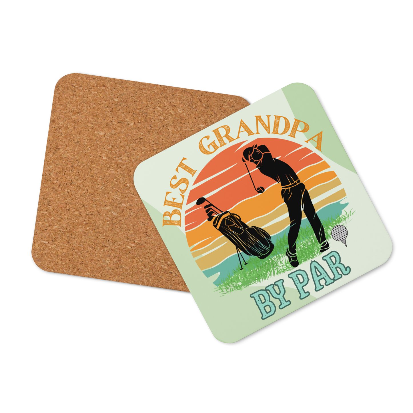 Cork-back coaster | Best Grandpa By Par Golf Sunset Themed