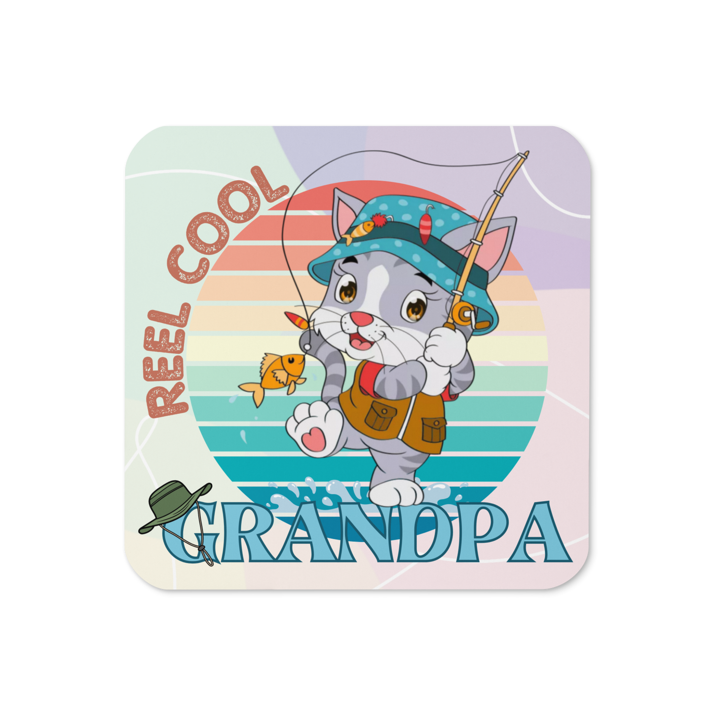 Cork-back coaster | Reel Cool Grandpa Best Grandpa Ever Cat Themed
