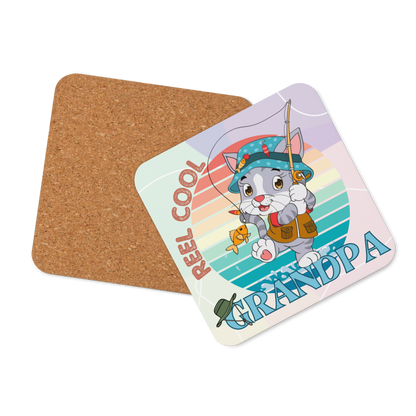 Cork-back coaster | Reel Cool Grandpa Best Grandpa Ever Cat Themed