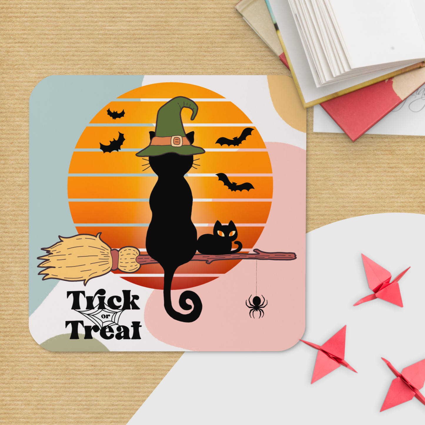 Cork-back coaster | Trick or Treat Black Cat Wearing Green Hat