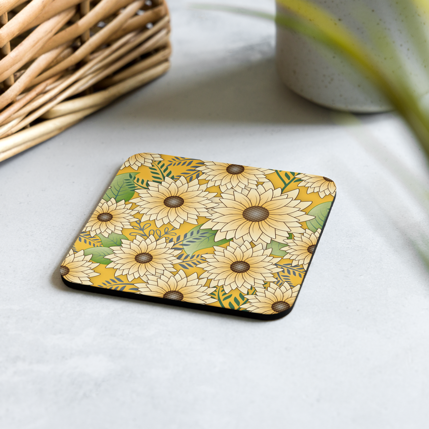Cork-back coaster | Bold Sunflower Garden