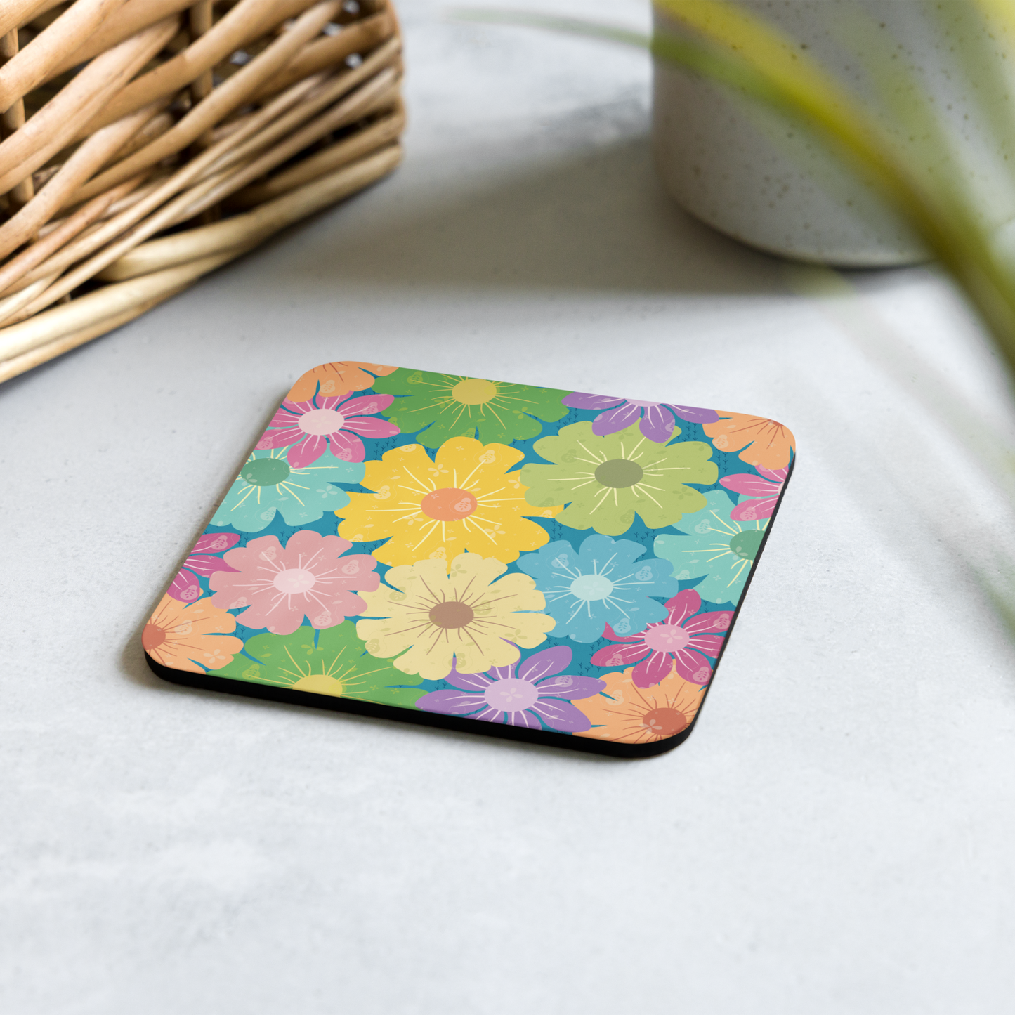 Cork-back coaster | Vibrant Daisy Floral