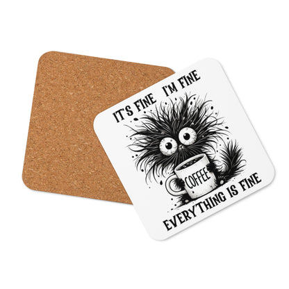 Cork-back coaster | Everything is Fine Black Cat Coffee