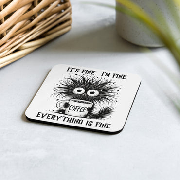 Cork-back coaster | Everything is Fine Black Cat Coffee