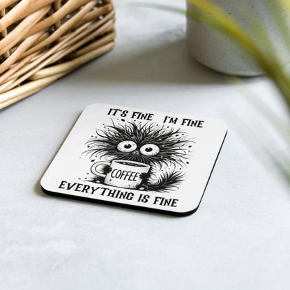 Cork-back coaster | Everything is Fine Black Cat Coffee