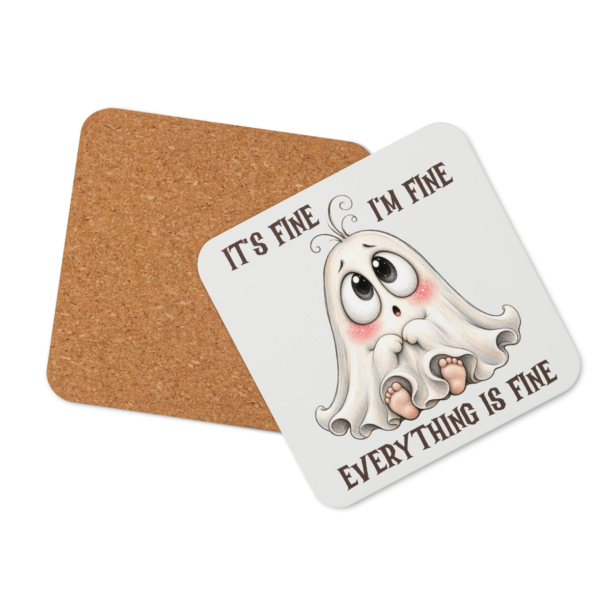 Cork-back coaster | Everything is Fine Halloween Ghost