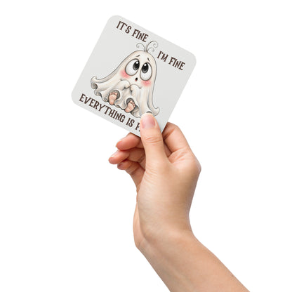 Cork-back coaster | Everything is Fine Halloween Ghost
