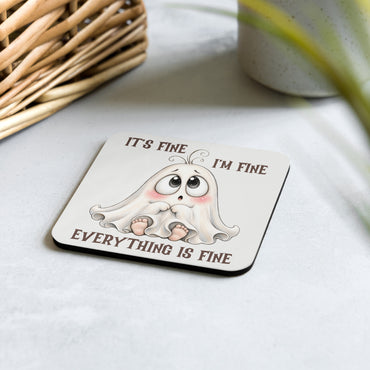 Cork-back coaster | Everything is Fine Halloween Ghost