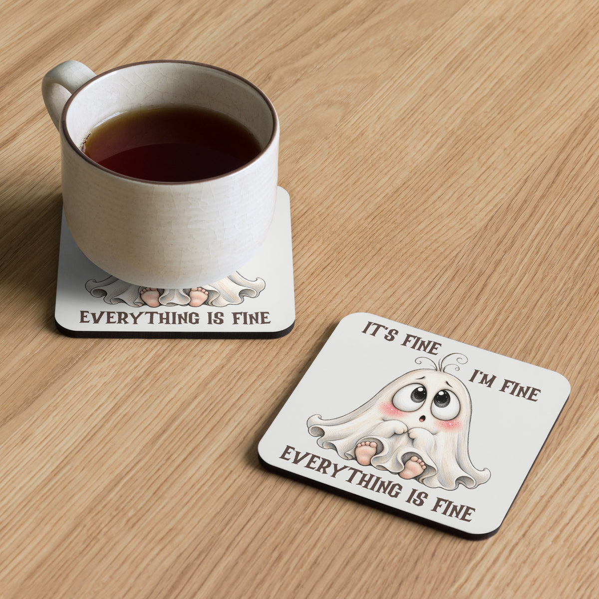 Cork-back coaster | Everything is Fine Halloween Ghost