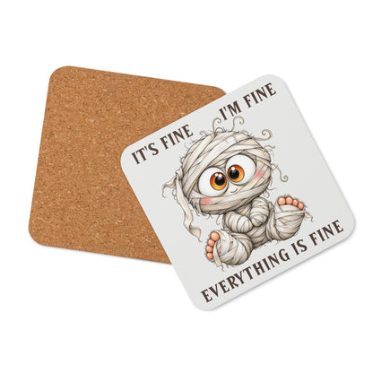 Cork-back coaster | Everything is Fine Halloween Mummy