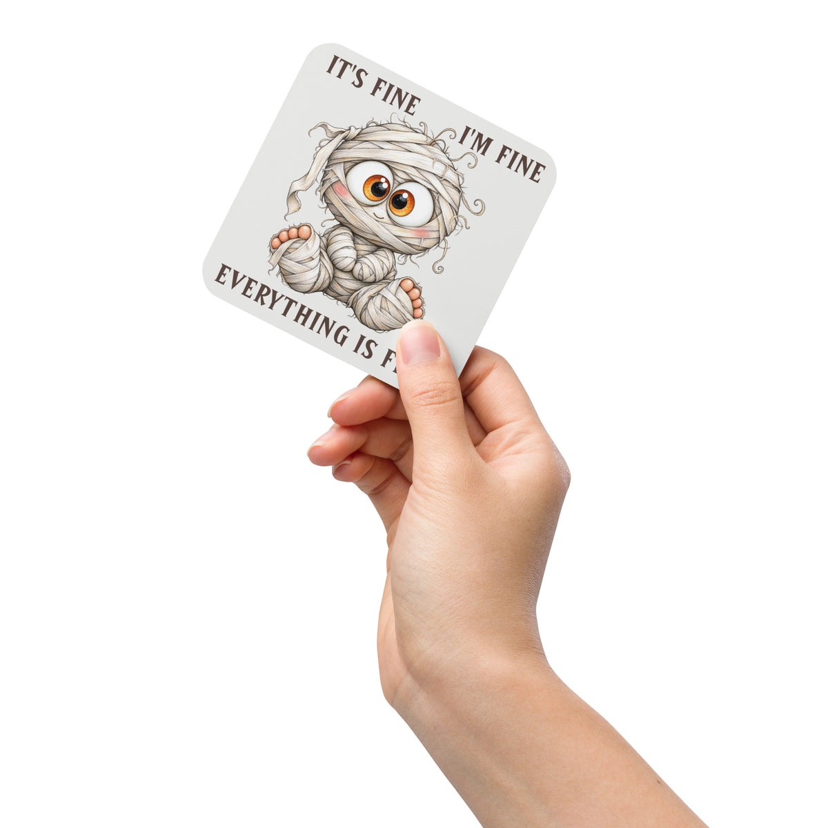 Cork-back coaster | Everything is Fine Halloween Mummy