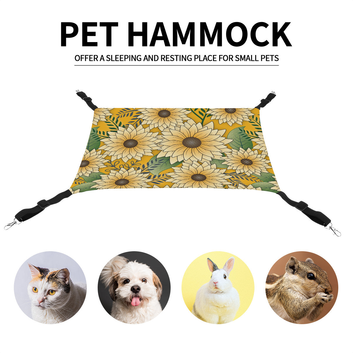 Pet Hammock | Bold Floral Design Yellow Sunny Sunflower Garden