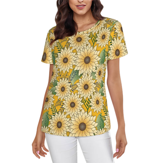 Women's Short Sleeves T-Shirt | Sunny Sunflower Floral Design