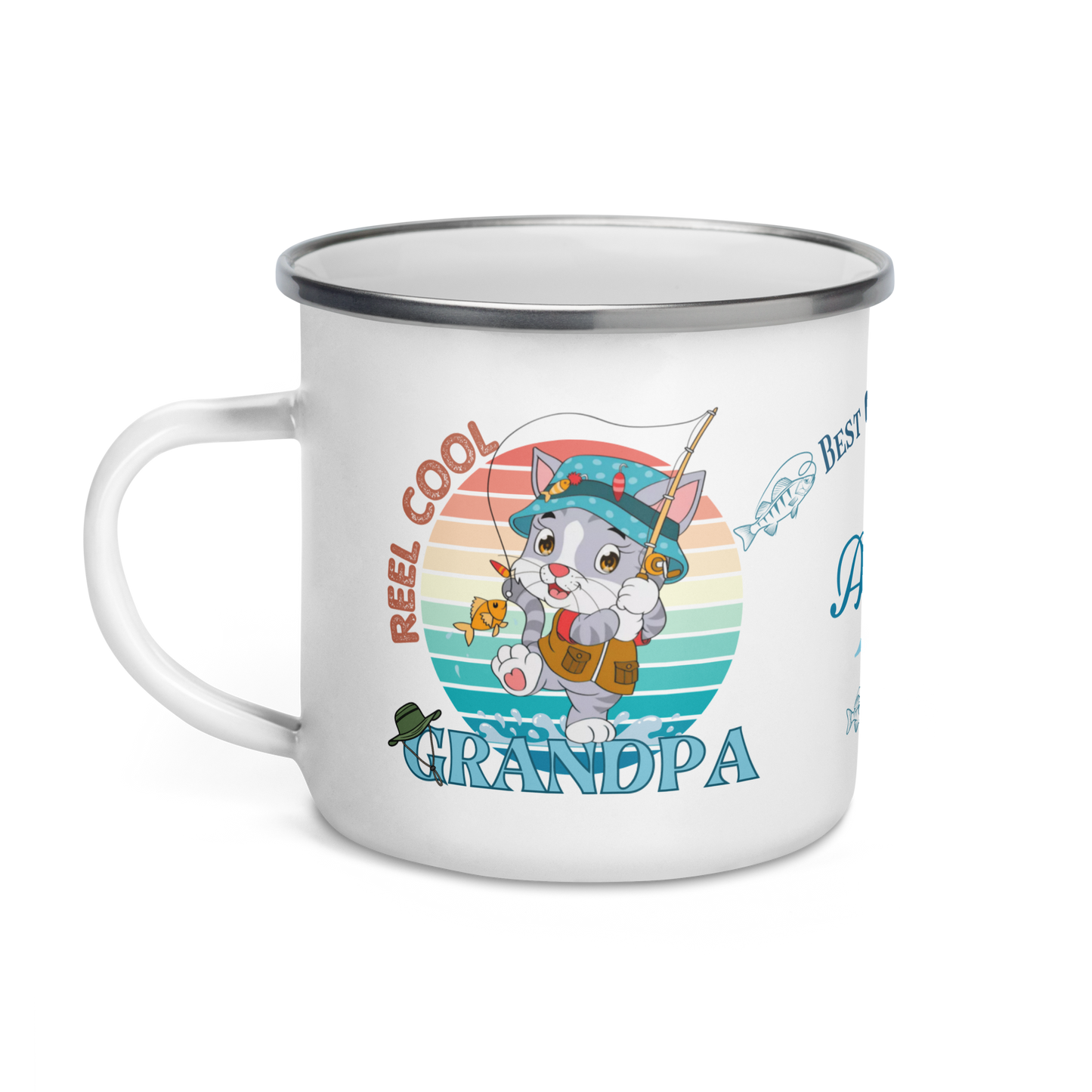 Enamel Mug | Reel Cool Grandpa Best Grandpa Ever Cat Themed