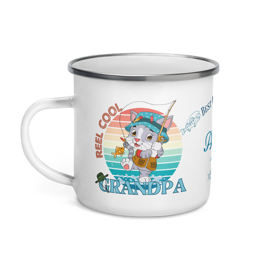 Enamel Mug | Reel Cool Grandpa Best Grandpa Ever Cat Themed