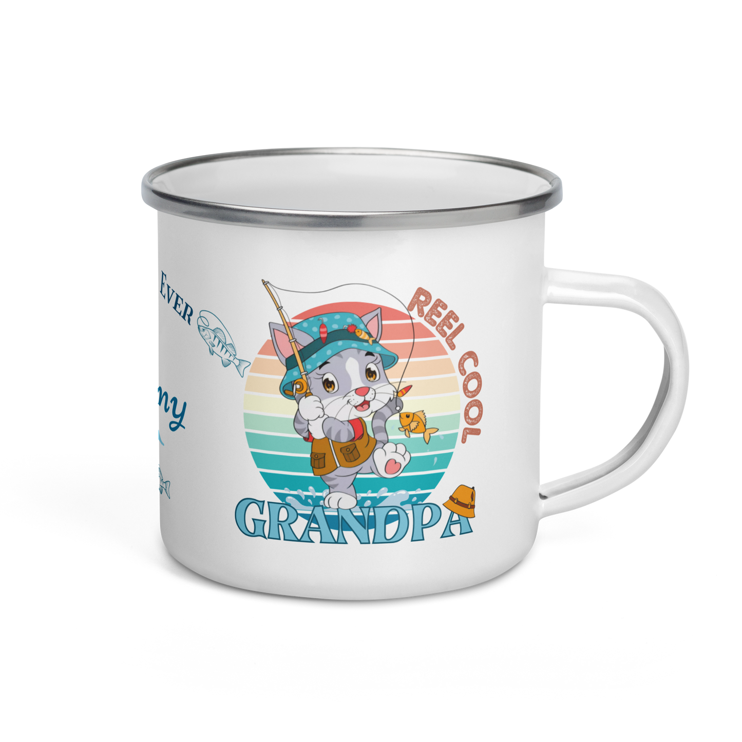 Enamel Mug | Reel Cool Grandpa Best Grandpa Ever Cat Themed