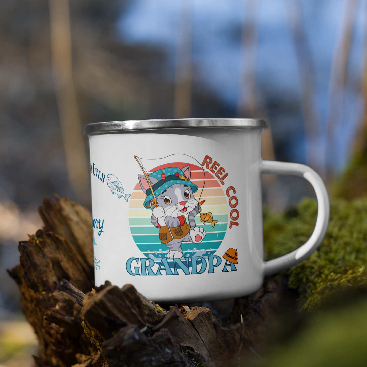 Enamel Mug | Reel Cool Grandpa Best Grandpa Ever Cat Themed