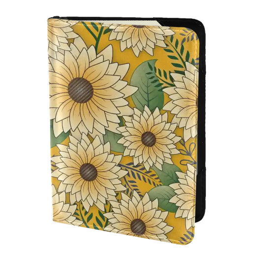 Large Passport Holder for Travel (DoubleSided)  | Bold Floral Design Yellow Sunny Sunflower Garden