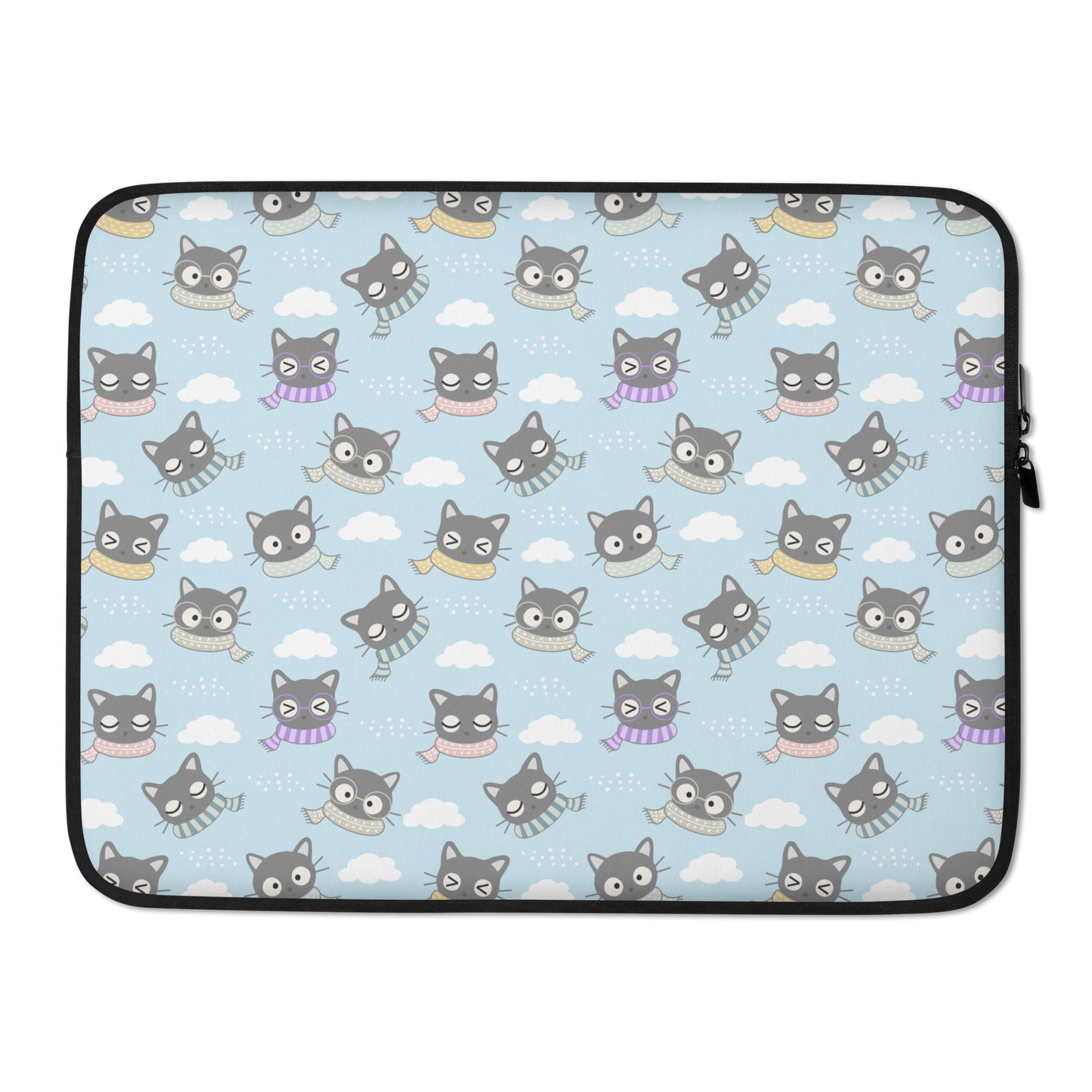 Laptop Sleeve 13" or 15" | Gray Cat with Scarf in the Cloud