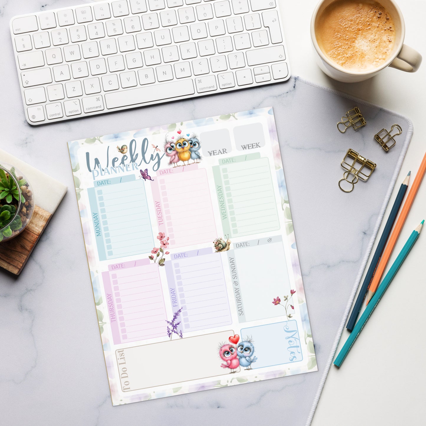 Notepad (Large) |Watercolor Blossoms Weekly Planner