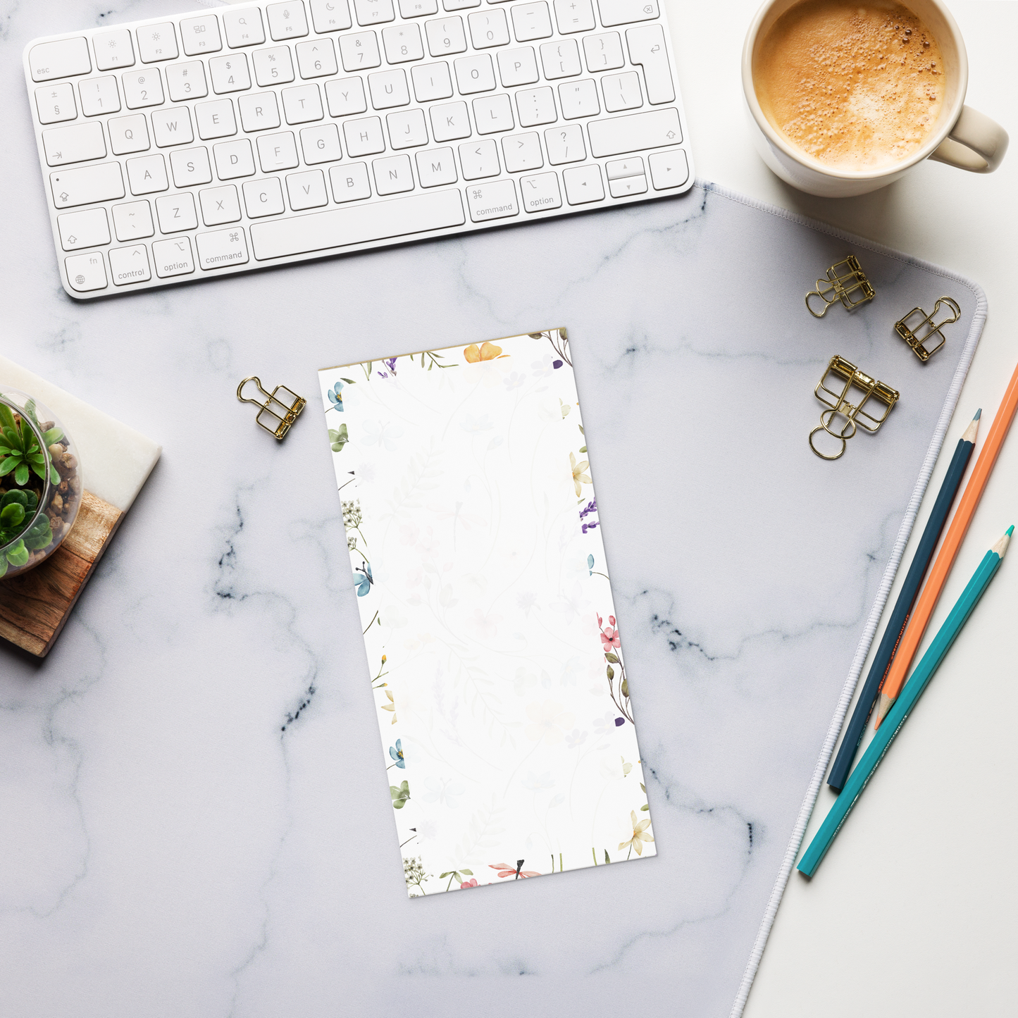Magnetic Notepad | Boho Floral Border Design