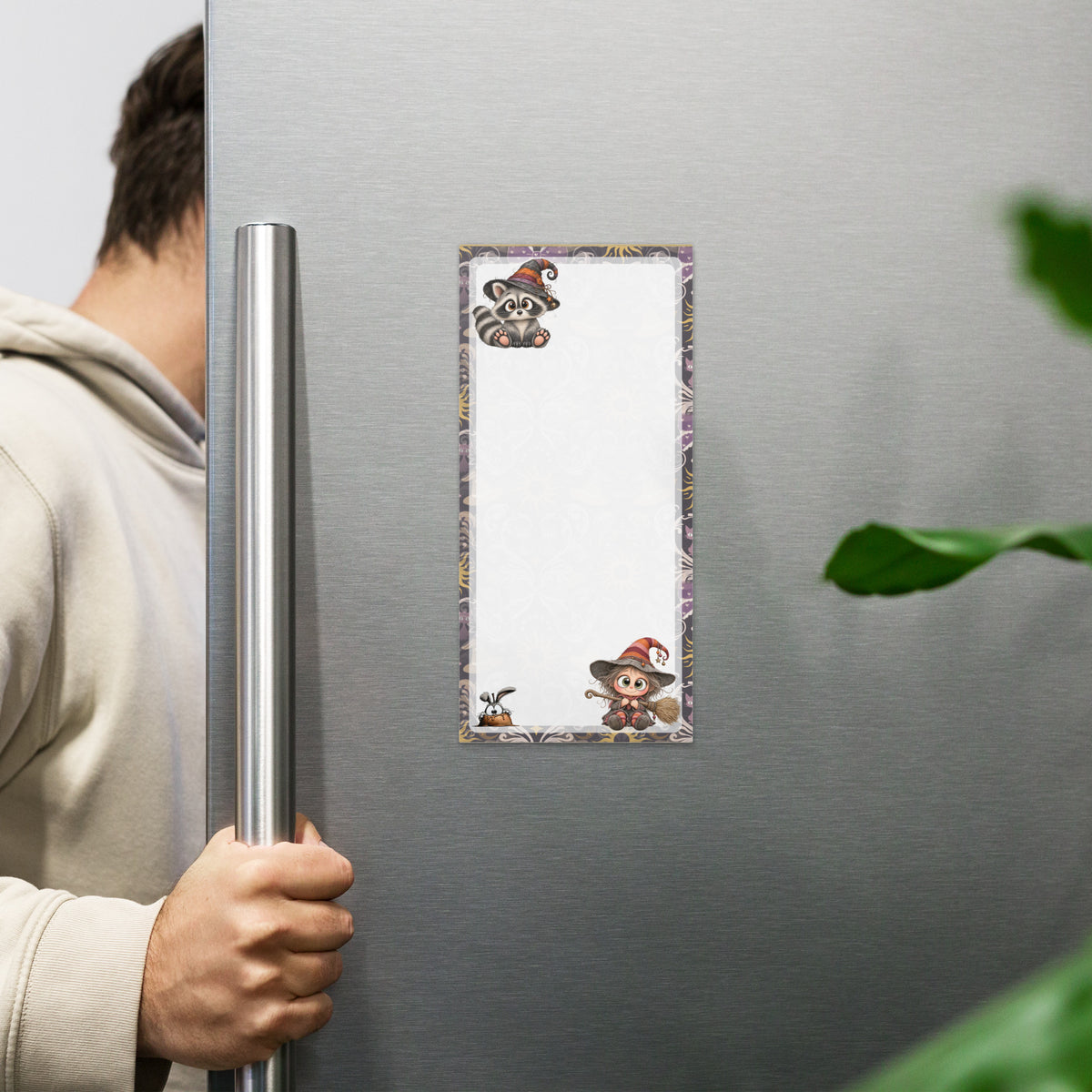 Magnetic Notepad | Halloween Witch Raccoon