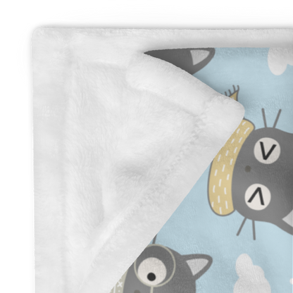 Throw Blanket | Gray Cat with Scarf in the Cloud