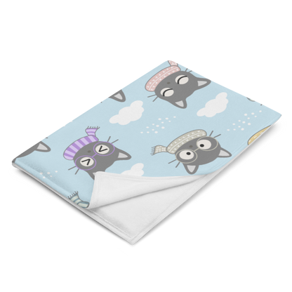 Throw Blanket | Gray Cat with Scarf in the Cloud