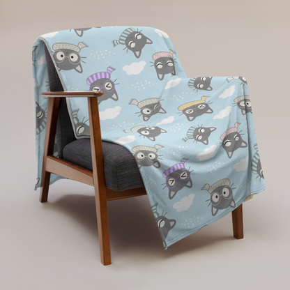 Throw Blanket | Gray Cat with Scarf in the Cloud