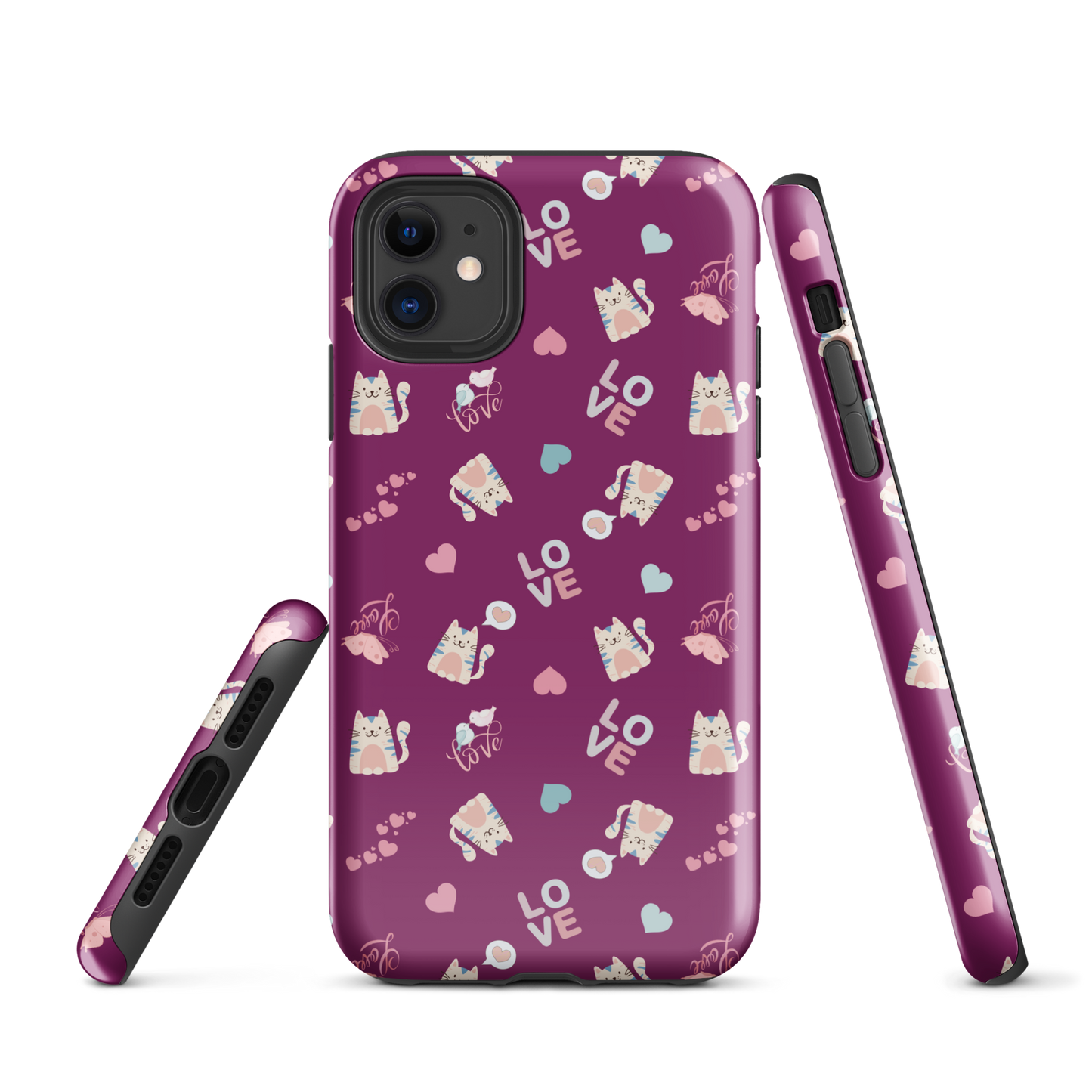 Tough case for iPhone 11, 12, 13, 14, 15, 16 Variations | Adorable Cat Love Theme