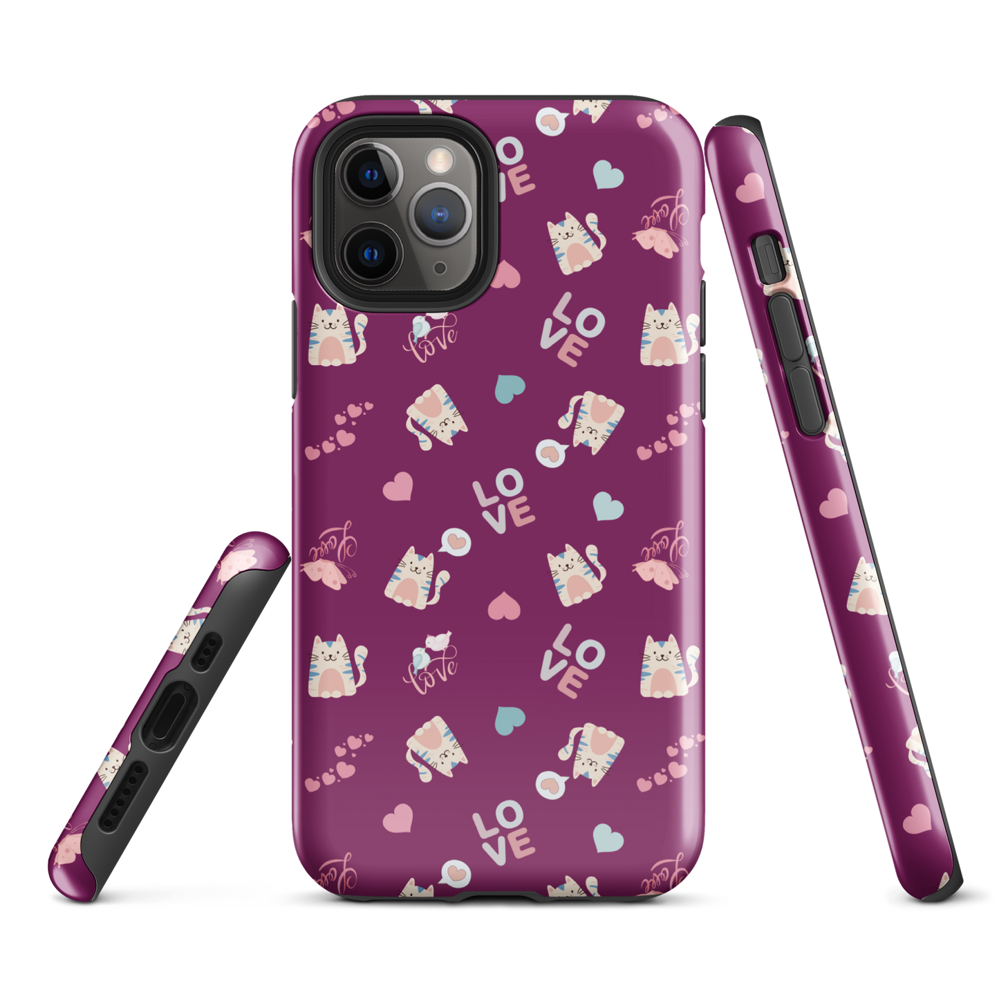 Tough case for iPhone 11, 12, 13, 14, 15, 16 Variations | Adorable Cat Love Theme