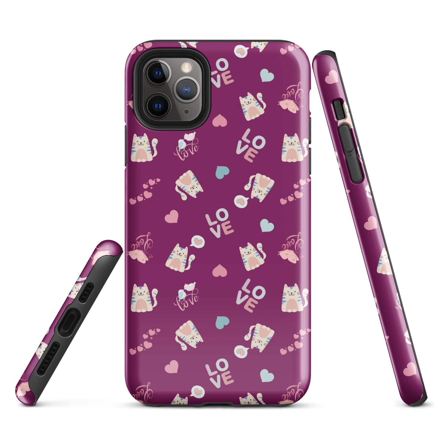 Tough case for iPhone 11, 12, 13, 14, 15, 16 Variations | Adorable Cat Love Theme
