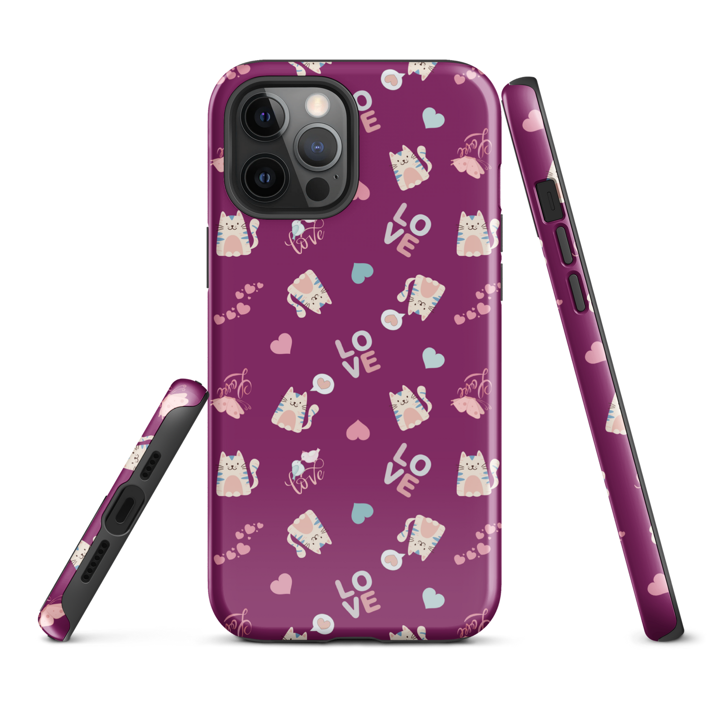 Tough case for iPhone 11, 12, 13, 14, 15, 16 Variations | Adorable Cat Love Theme