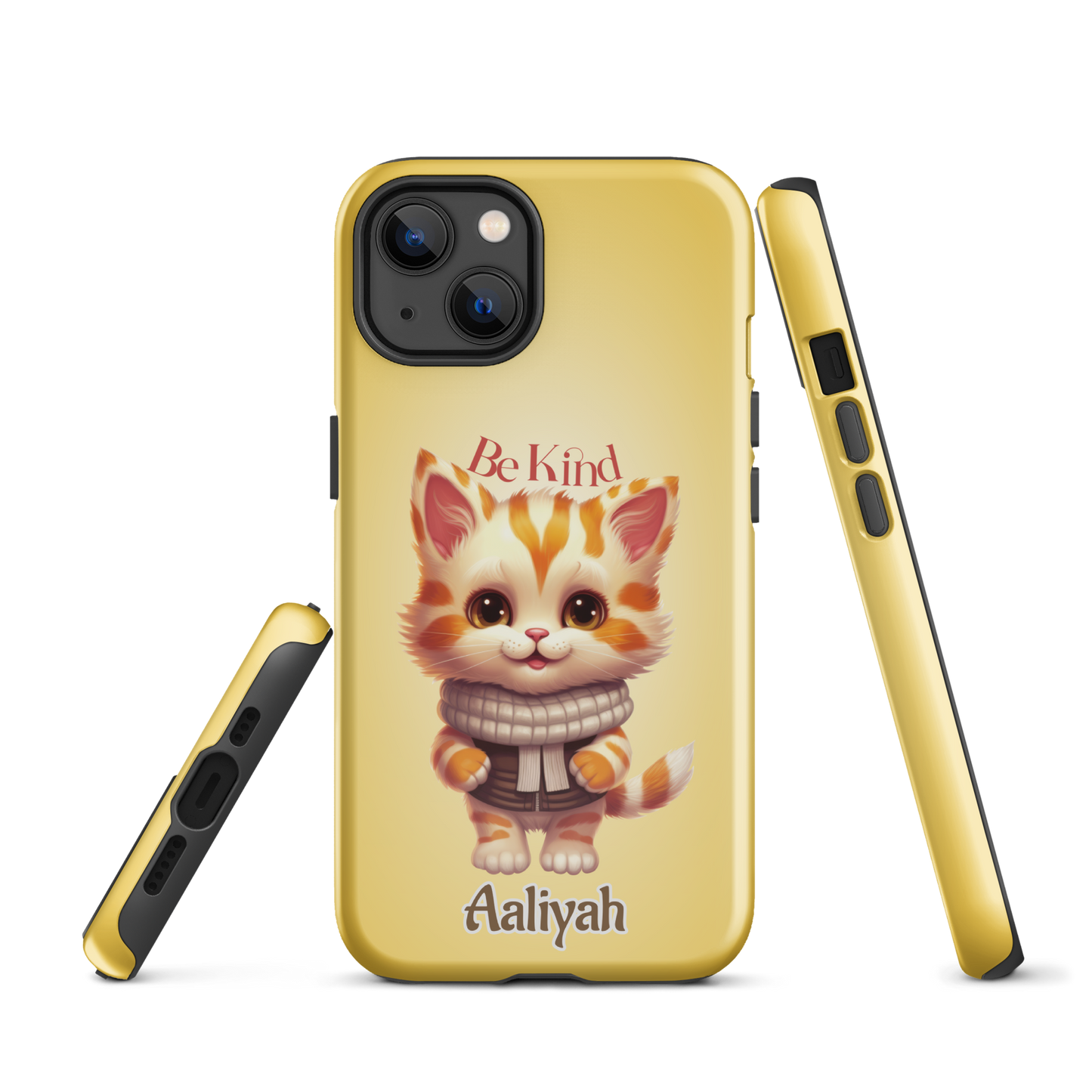 Tough case for iPhone 11, 12, 13, 14, 15 Variations | Add Your Name Be Kind Cute Cat